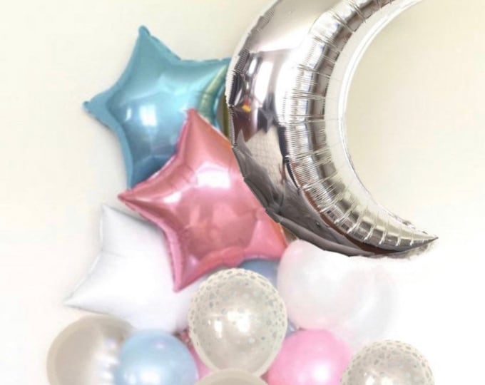 Twinkle Little Star Balloons | Twinkle Little Star Baby Shower Decor | Moon and Star Balloons | Gender Reveal Balloons | Gender Reveal Party