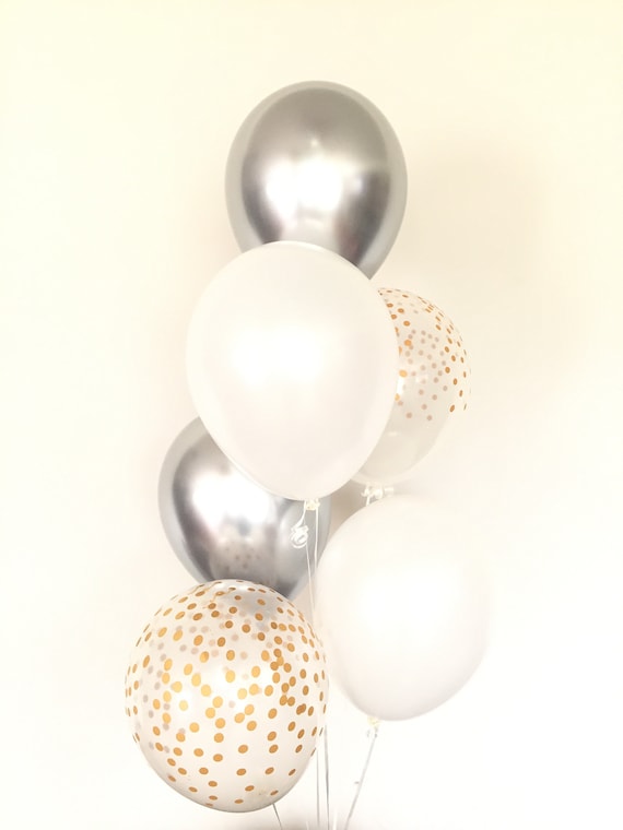 Palloncini Neri, Argento E Bianco Con Coriandoli - 60 Pezzi, 30 Cm, Per Feste E Matrimoni