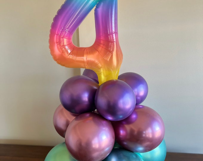 Fourth Birthday Balloon Centerpiece | 4th Birthday Balloons | Fourth Birthday Tabletop Balloons | Table Numbers