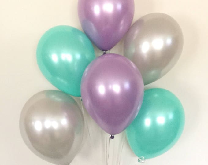 Purple, Aqua, and Gray Balloon Bouquet | Purple and Mint Balloon Bouquet | Mint and Gray Balloons | Purple and Aqua Baby Shower Decor