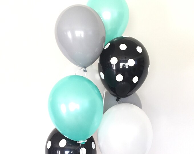 Mint and Black Balloons | Mint Baby Shower Decor | Mint Bridal Shower Decor | Mint and Black Birthday Balloons | Black Polka Dot Balloons