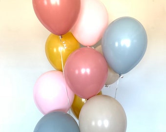 Pastel Matte Pink Balloons | Blue and Pink Blush Balloons | Blush Bridal Shower Decor | Gender Reveal Baby Shower | Boho Birthday Balloons