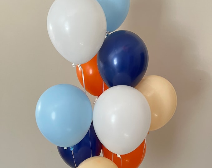Navy and Orange Balloons | Blue and Peach Balloons | Blue Little Pumpkin Balloons | It’s A Boy Pumpkin Baby Shower Decor