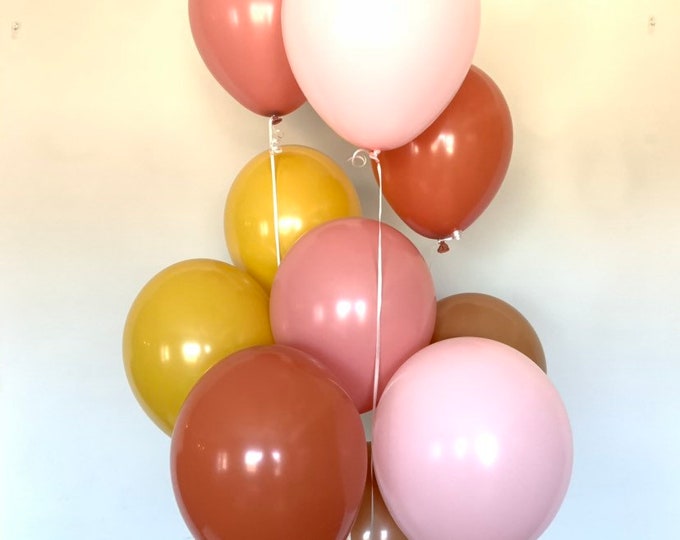 Pastel Matte Pink Balloons | Mustard and Pink Blush Balloons | Blush Bridal Shower Decor | Boho Baby Shower | Boho Birthday Balloons