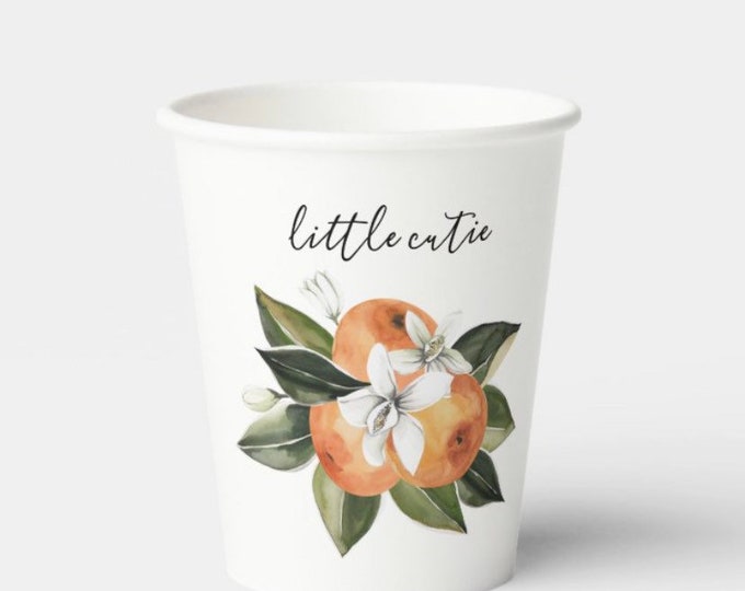 Little Cutie Cups | Little Cutie Baby Shower | Sage and Citrus Paper Cups | Little Cutie First Birthday | Citrus Birthday Decor
