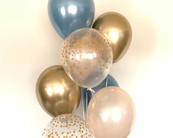 Slate Blue Balloons | Slate Blue Wedding Decor | Slate Blue and Peach Balloons | Chrome Chrome Balloons | Slate Blue Bridal Shower Decor