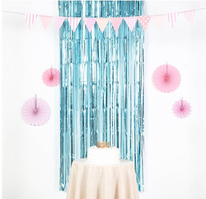 Blue Fringe Curtains Blue Foil Curtains Blue Birthday Party Decor