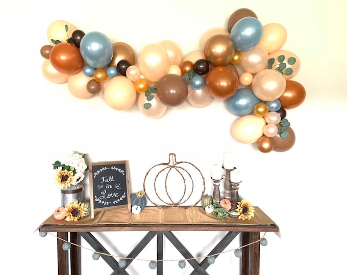 Little Pumpkin Balloon Garland | Rustic Pumpkin Baby Shower Decor | Slate and Rust Balloon Garland | Fall Bridal Shower | Chocolate Pumpkin