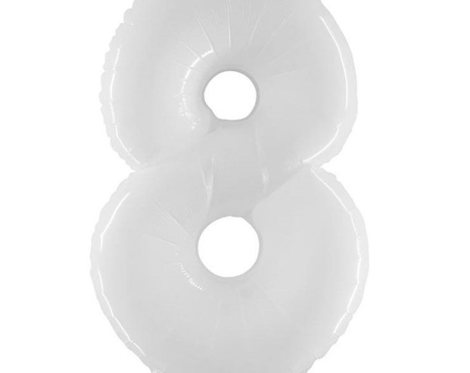 White Number 8 Balloon | White Eighth Birthday Balloons | Mylar Number Balloons | Large Foil Balloons | White Eight Balloons