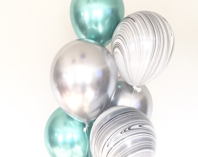 Chrome Green Balloons | Silver and Green Balloons | Silver Chrome Balloons | Silver Birthday Balloons | Green Party Decor |