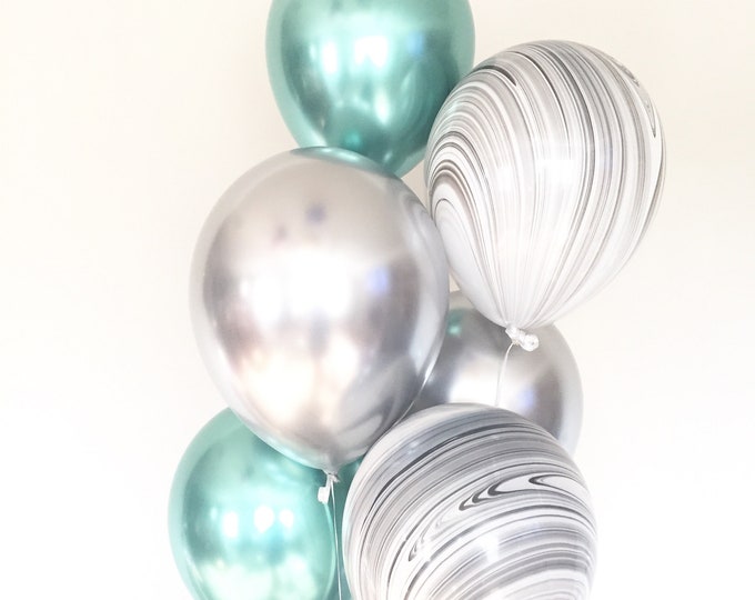 Chrome Green Balloons | Silver and Green Balloons | Silver Chrome Balloons | Silver Birthday Balloons | Green Party Decor |