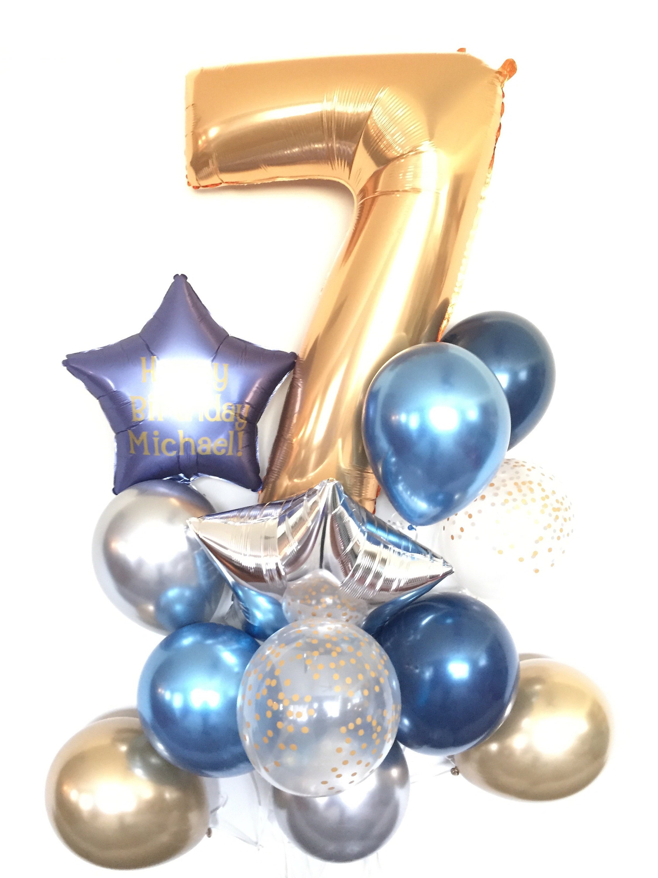 Gold Number 7 Balloon | Seventh Birthday Balloons | Mylar Number