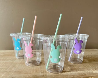 Easter Bunny Cups with Straws | Some Bunny’s  Birthday | Bunny Party Favor Cups | 16 oz Plastic Cups | Little Bunny Plastic Cups with Lids