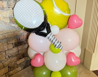 Perfect Match Balloon Tower | Tennis Balloon Tower Kit | Pink and Green Tennis Ball Balloon Display | Aced my First Year | Serving up a Good
