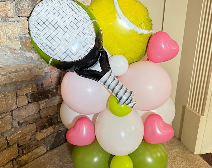 Perfect Match Balloon Tower | Tennis Balloon Tower Kit | Pink and Green Tennis Ball Balloon Display | Aced my First Year | Serving up a Good
