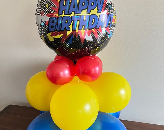 Superhero Birthday Balloon Centerpiece | Superhero Birthday Party | Superhero Birthday Balloons | Zap Bam POW Birthday Balloons