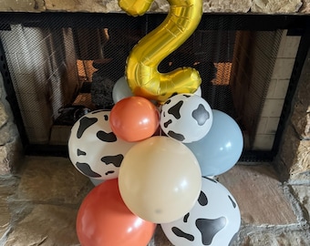 This Ain’t My First Rodeo Birthday Balloon Centerpiece | Cow 2nd Birthday Balloons | Second Barnyard Birthday Wild West Rodeo Balloons