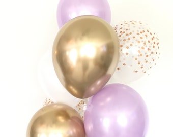 Lavender Balloon Bouquet | Gold Confetti, Bridal Shower Decor