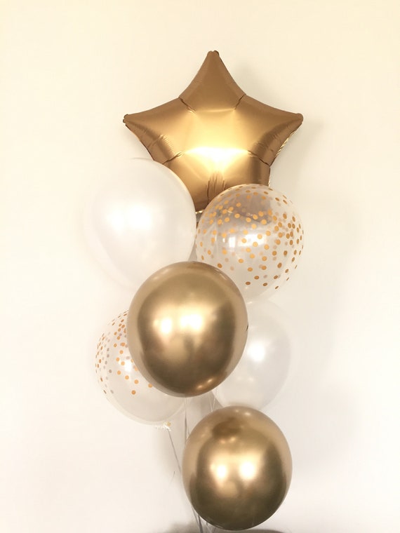 white and gold baby shower balloons