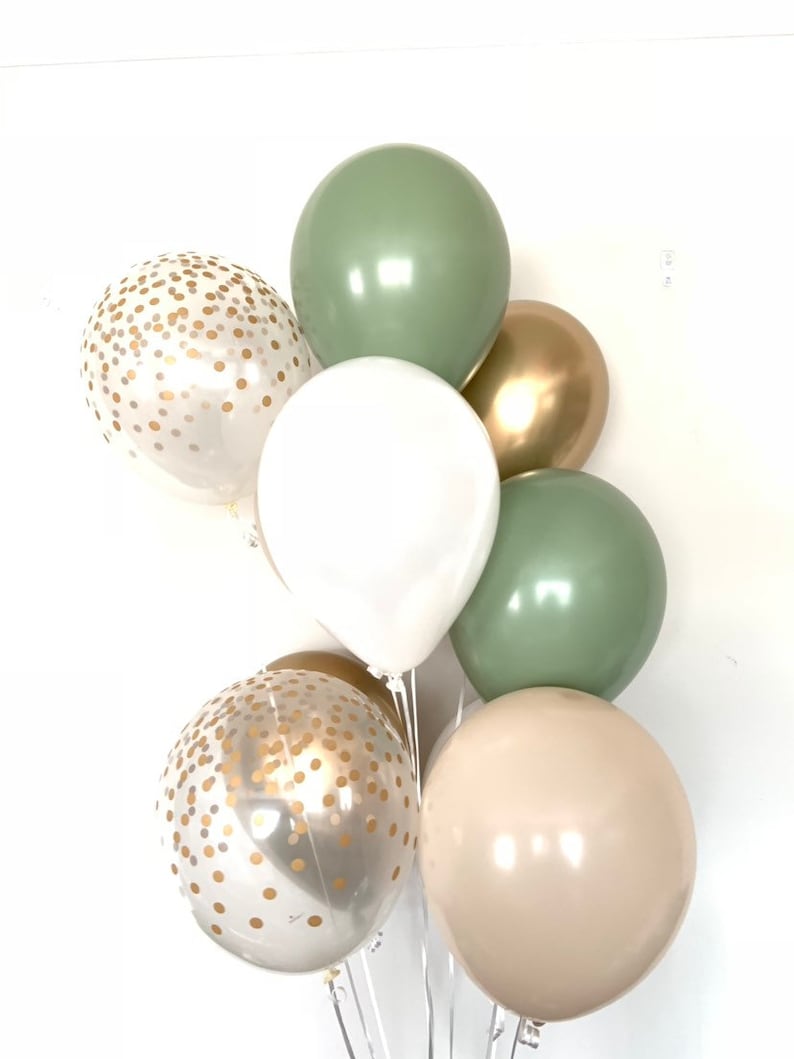 Green and White Balloons Light Green Wedding Decor Green and Gold Balloons Eucalyptus Balloons Dark Sage Green Bridal Shower Decor image 2