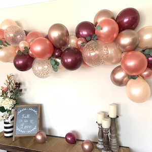 Chrome Rose Gold and Burgundy Balloon Garland | Rose Gold Bridal Shower Decor | Fall Baby Shower Decor | Fall Bridal Shower