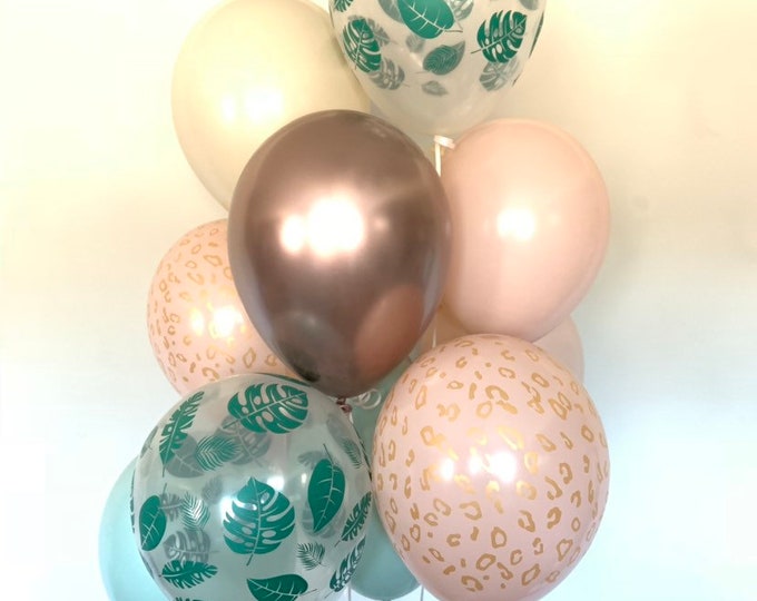 Tropical Safari Blush and Mint Balloons | Safari Baby Shower Decor | Muted Balloons | Tropical Bridal Shower | Safari Bridal Shower Decor