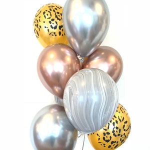 Chrome Rose Gold and Leopard Print Balloons | Rose Gold Bridal Shower Decor | Sweet 16 Birthday Balloons | Animal Print Balloons