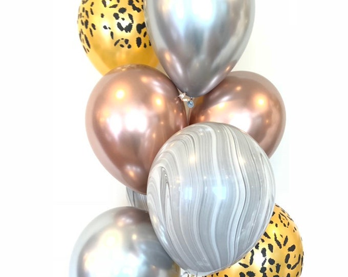 Chrome Rose Gold and Leopard Print Balloons | Rose Gold Bridal Shower Decor | Sweet 16 Birthday Balloons | Animal Print Balloons
