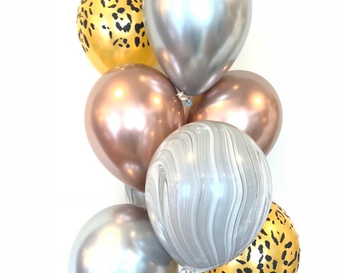 Chrome Rose Gold and Leopard Print Balloons | Rose Gold Bridal Shower Decor | Sweet 16 Birthday Balloons | Animal Print Balloons