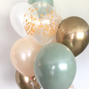 Green , Gold and White Balloons Light Green Wedding Decor Green and Gold Balloons Chrome Gold Balloons Sage Green Bridal Shower Decor image 6