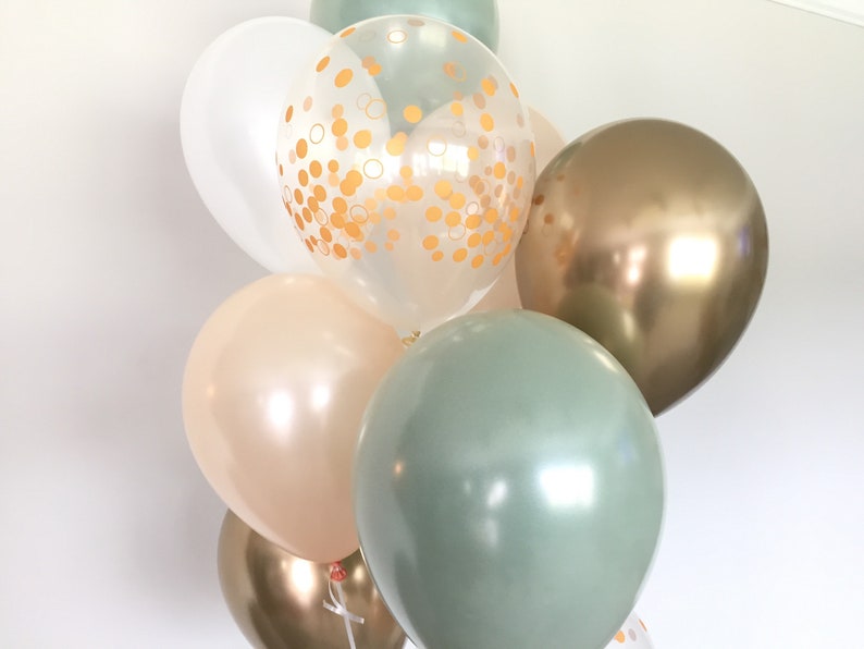 Green , Gold and White Balloons Light Green Wedding Decor Green and Gold Balloons Chrome Gold Balloons Sage Green Bridal Shower Decor image 6