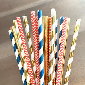 Coral and Navy Straws | Navy and Coral Party Decor | Coral Bridal Shower Decor | Navy Baby Shower Decor | Coral Party Straws