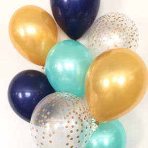 Bouquet de ballons menthe marine et or | Bouquet de ballons marine et menthe | Ballons menthe et or | Décor de douche nuptiale menthe et or | Brida marine