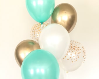 Mint & Gold Balloon Bouquet | Confetti Balloons, Party Decor
