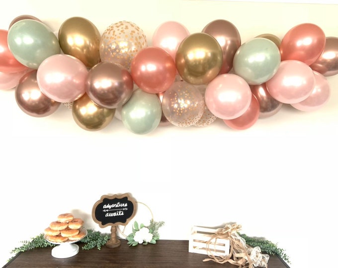Sage Green and Rose Gold Balloon Garland DIY Kit | Sage Green and Blush Bridal Shower Decor | Green Baby Shower | Blush and Rose Gold Weddin