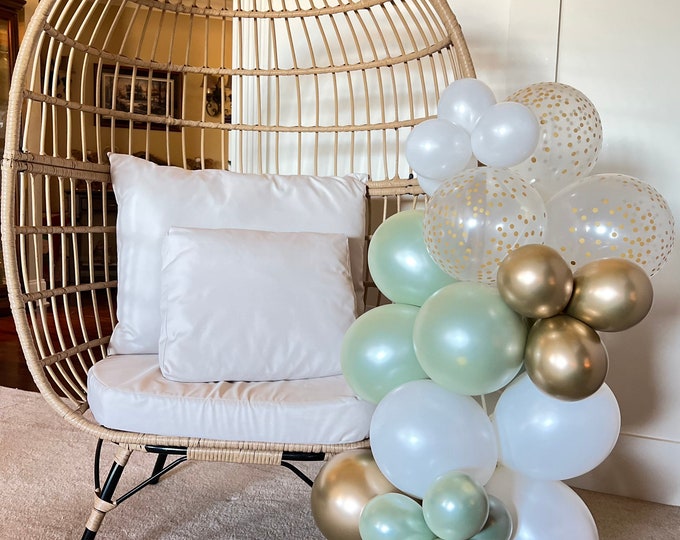 Sage Balloon Garland | Sage And Gold Bridal Shower Decor | Green Baby Shower | Green and White Balloon Garland Diy Kit