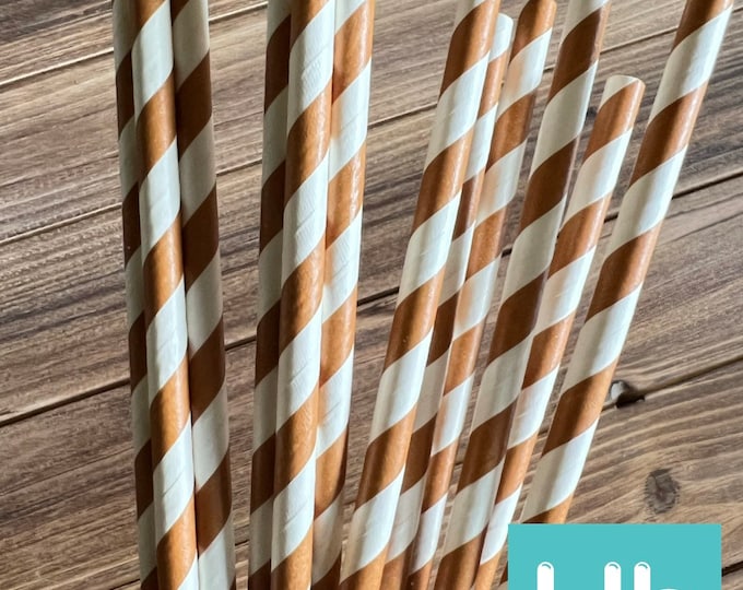 Mocha Stripe Straws | Mocha Party Decor | Brown and White Straws | Rustic Bridal Shower Decor | Woodland Baby Shower | Brown Paper Straws