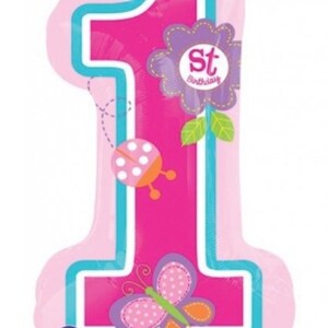 Pink Number 1 Balloon | Pink First Birthday Balloons | Mylar Number Balloons | Pink First Birthday Balloons | Birthday Girl Balloon