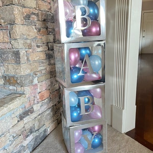 Silver Baby Balloon Boxes | Baby Shower Blocks | Custom Baby Blocks | Custom Balloon Boxes | Silver Baby Shower Decor