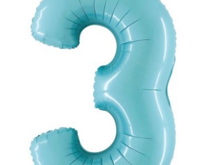 Light Blue Number 3 Balloon | Blue Third Birthday Balloons | Mylar Number Balloons | Shark Birthday Balloons | Winter Birthday Balloons