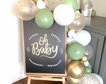 Eucalyptus and White Balloon Garland | White And Eucalyptus Bridal Shower Decor | Green Baby Shower | Welcome Sign Garland