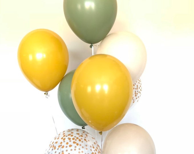 Eucalyptus and Mustard Balloons | Safari Balloons | Neutral Bridal Shower Decor | Safari Baby Shower | Jungle Birthday Balloons