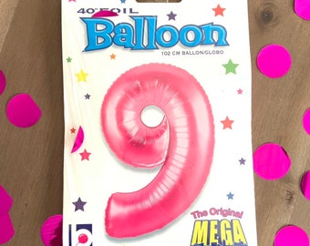 Hot Pink Number 9 Balloon | Ninth Birthday Party Decor | 40" Mylar Number Balloons | Large Foil Balloons | Hot Pink Ninth Birthday Balloon