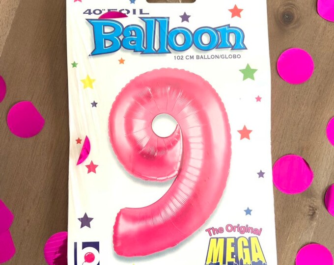 Hot Pink Number 9 Balloon | Ninth Birthday Party Decor | 40" Mylar Number Balloons | Large Foil Balloons | Hot Pink Ninth Birthday Balloon