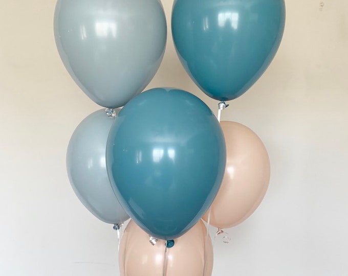 Dusty Blue and Peach Balloons | Blue and Gold Balloons | Something Blue | Gold Bridal Shower Decor | Pale Blue Baby Shower