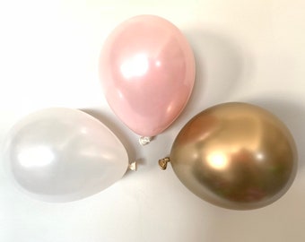 Mini Blush and Gold Balloons | Blush Wedding Decor | 5" Blush and White Balloons | Chrome Gold Balloons | Pink Blush Bridal Shower Decor