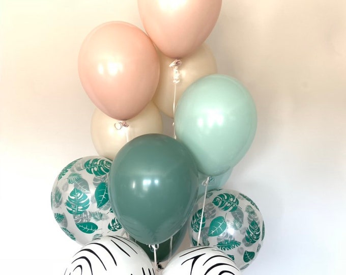 Tropical Safari Blush and Mint Balloons | Blush Wedding Decor | Muted Balloons | Tropical Bridal Shower | Natural Bridal Shower Decor