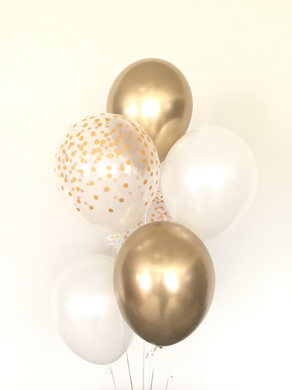 White and Gold Balloons Gold Confetti Balloons White Balloons Chrome Gold  Balloons White and Gold Bridal Shower Decor Wedding - Etsy