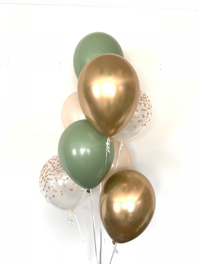 Green and Gold Balloons Light Green Wedding Decor Gold and Green Balloons Eucalyptus Balloons Dark Sage Green Bridal Shower Decor image 4