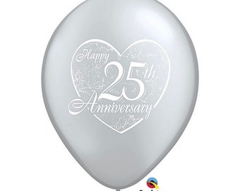 Happy 25th Anniversary Balloons | Silver Anniversary Party Decor | 25th Anniversary Party Decor | Silver Balloons